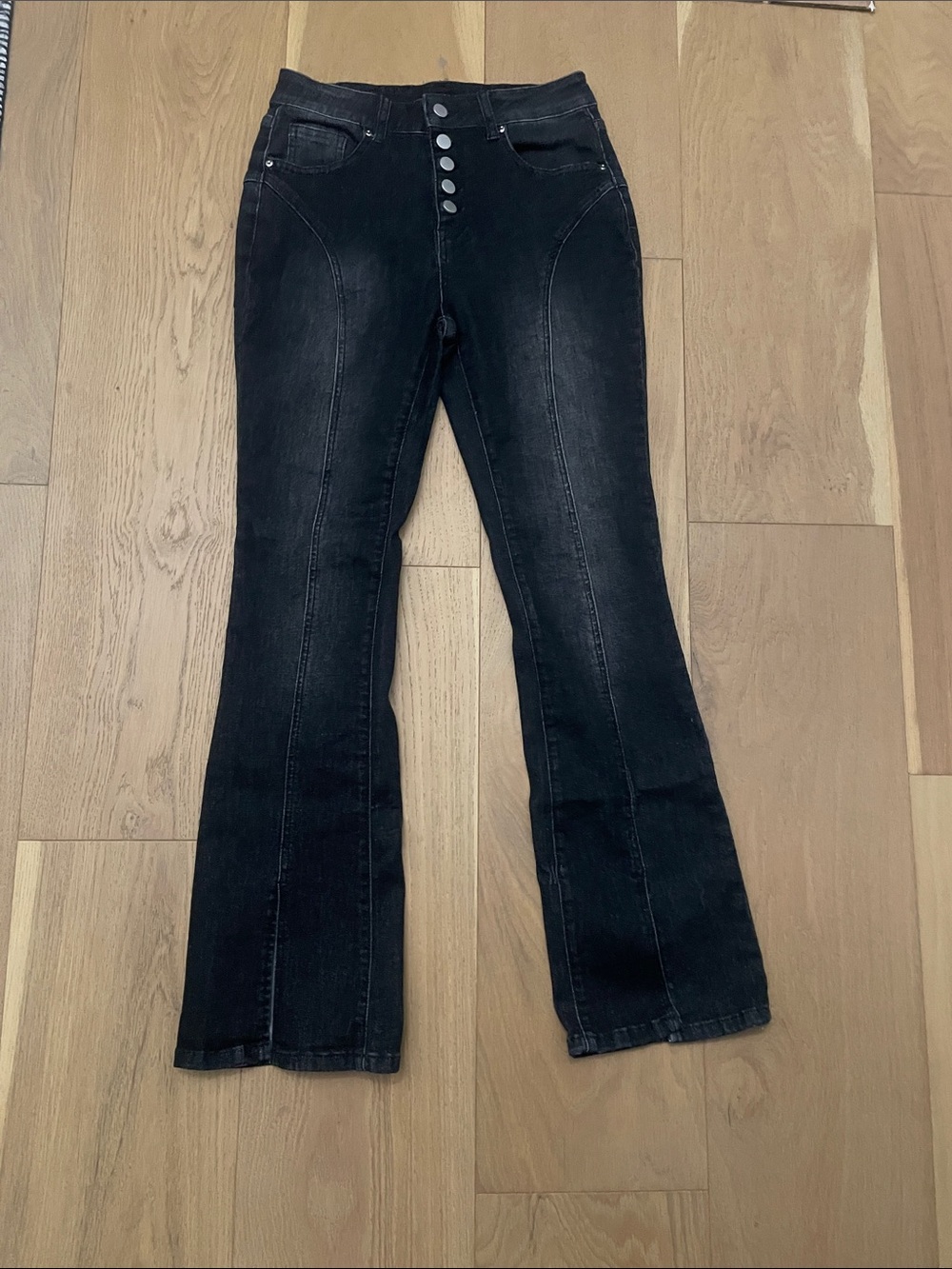 High-Waist Black Flare Jeans with Button Fly